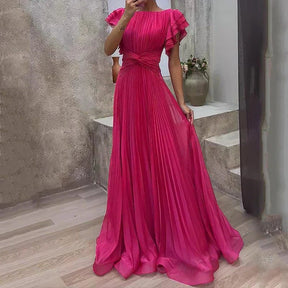 Women's Pleated Cap-Sleeve Maxi Wedding Guest Dress | Sarafina in Pink