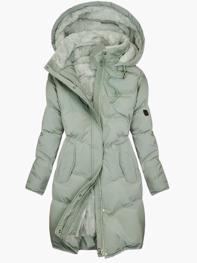 Women's Long Hooded Faux Fur Coat | Emma in Green - Juana Fashion