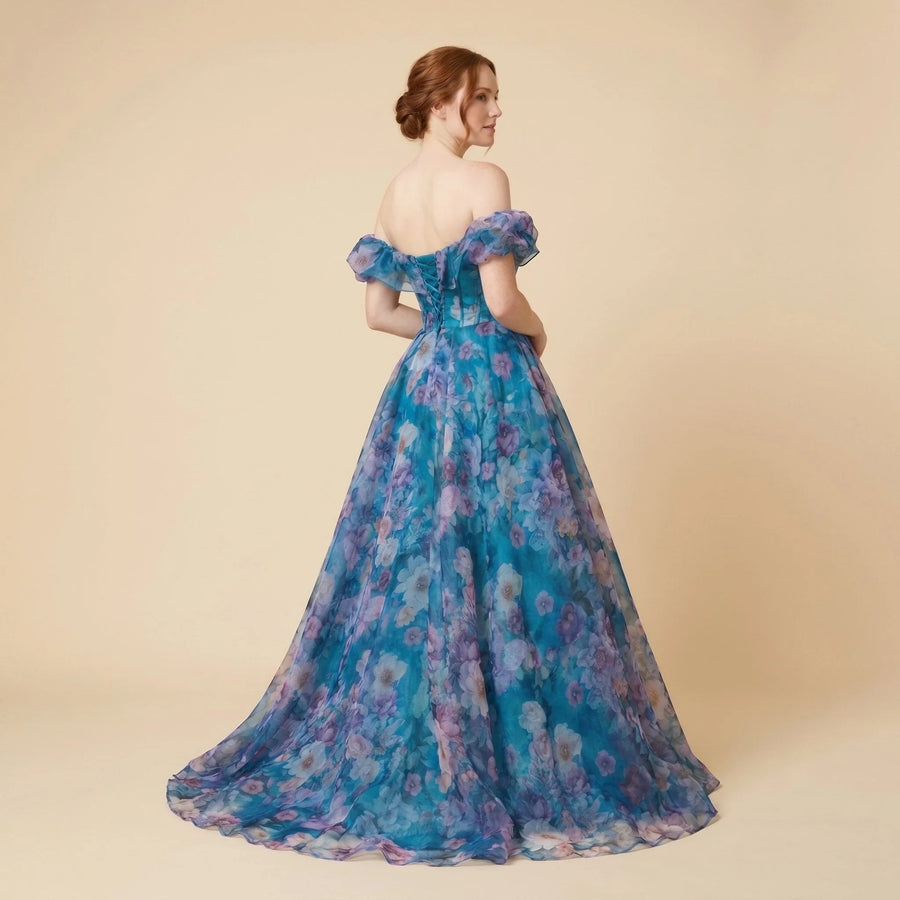 Women's Off-Shoulder Floral Corset Maxi Prom Dress | Poppy