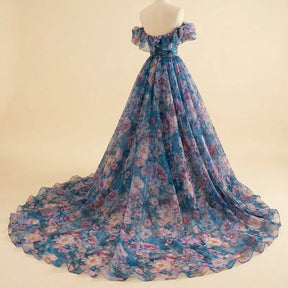 Women's Off-Shoulder Floral Corset Maxi Prom Dress | Poppy