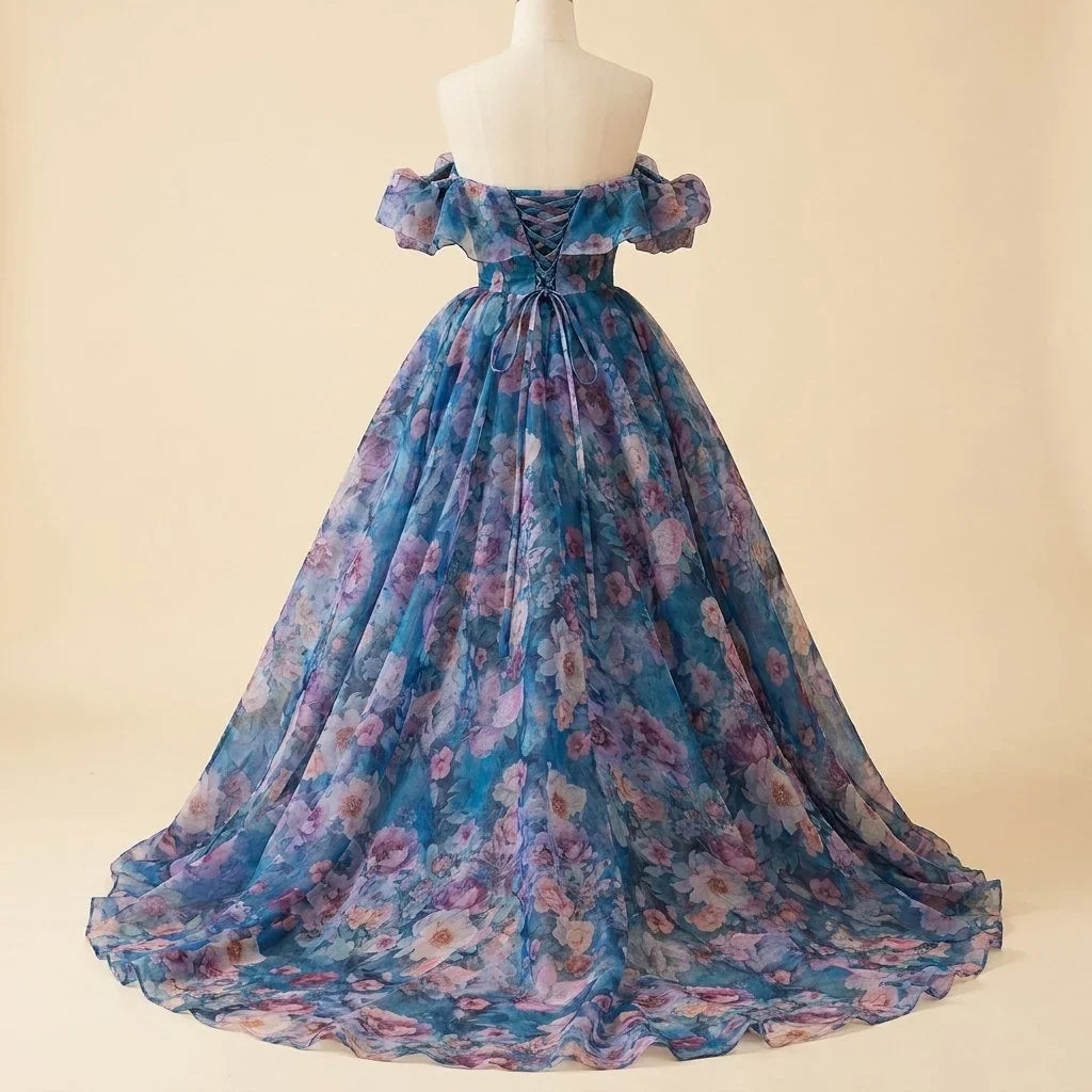 Women's Off-Shoulder Floral Corset Maxi Prom Dress | Poppy