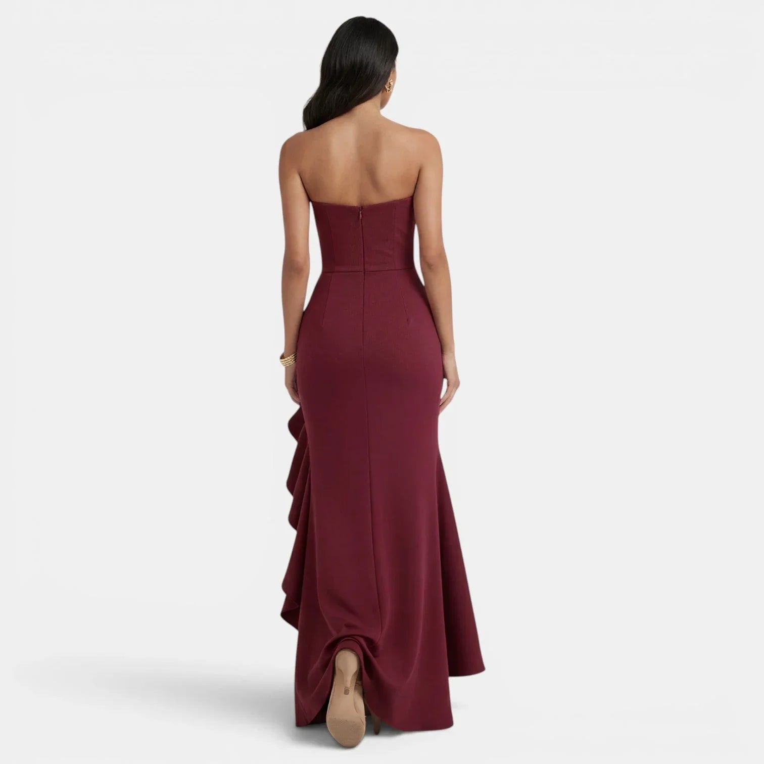 Women's Strapless Ruffle Maxi Evening Dress with Slit | Portia