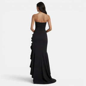 Women's Strapless Ruffle Maxi Evening Dress with Slit | Portia