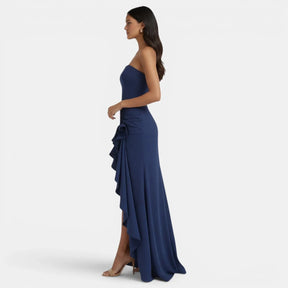 Women's Strapless Ruffle Maxi Evening Dress with Slit | Portia