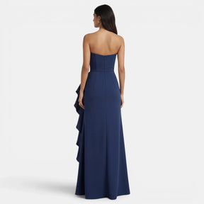 Women's Strapless Ruffle Maxi Evening Dress with Slit | Portia
