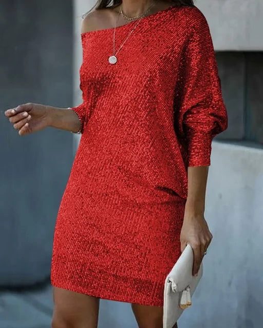 Women's Off-Shoulder Sequin Party Dress | Primrose in Red