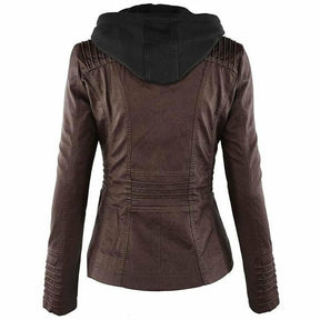 Women's Hooded Faux Leather Jacket — View 1