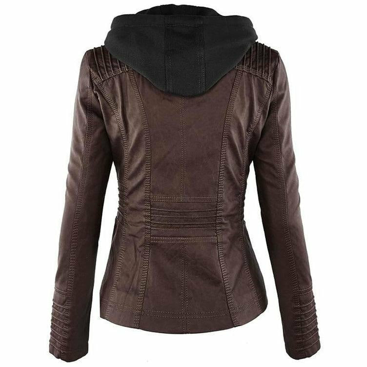 Women's Hooded Faux Leather Jacket — View 1
