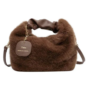 Women's Plush Crescent Shoulder Bag in Dark Brown by Juana Fashion