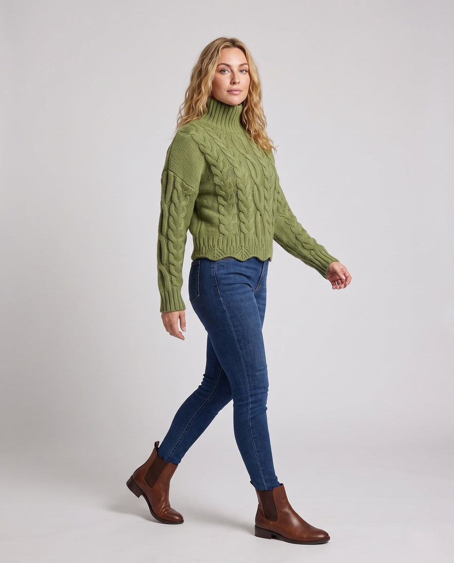 Women's Cable Knit Ribbed Chunky Knit Turtleneck Sweater — View 1