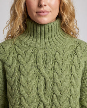 Women's Cable Knit Ribbed Chunky Knit Turtleneck Sweater — View 3