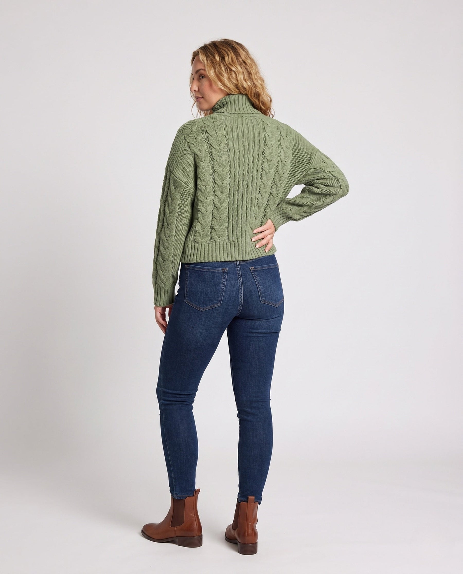 Women's Cable Knit Ribbed Chunky Knit Turtleneck Sweater — View 4