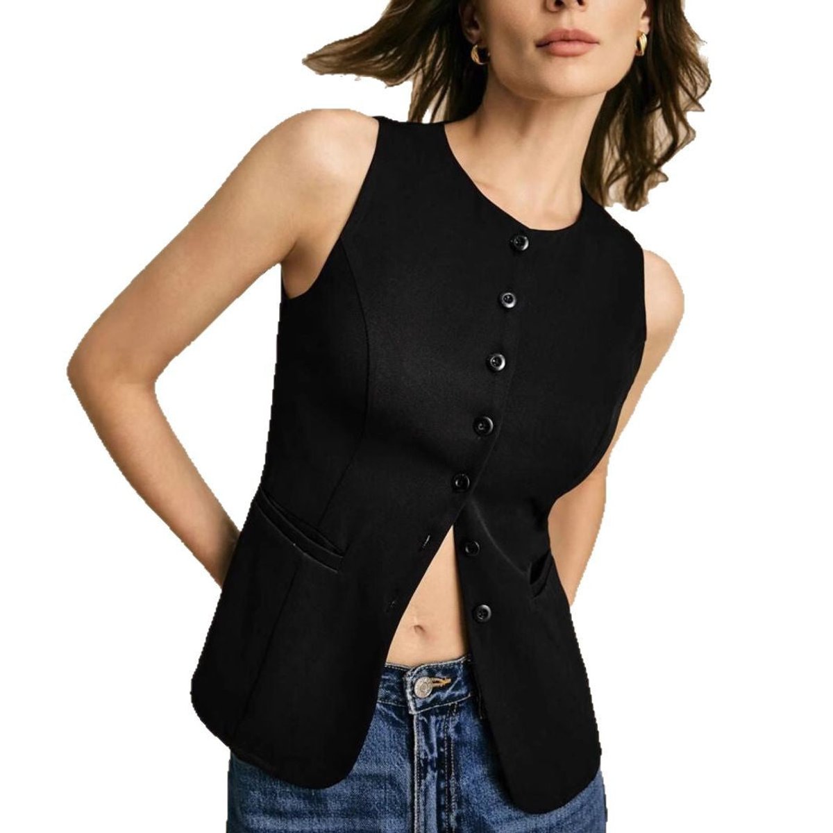 Women's Tailored Button-Front Vest | Nora in Coffee - Juana Fashion