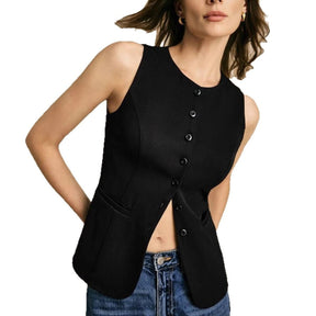 Women's Tailored Button-Front Vest | Nora in Coffee - Juana Fashion