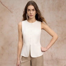 Women's Tailored Button-Front Vest | Nora in Khaki - Juana Fashion