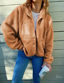 Women's Button Detail Fleece Jacket — View 1