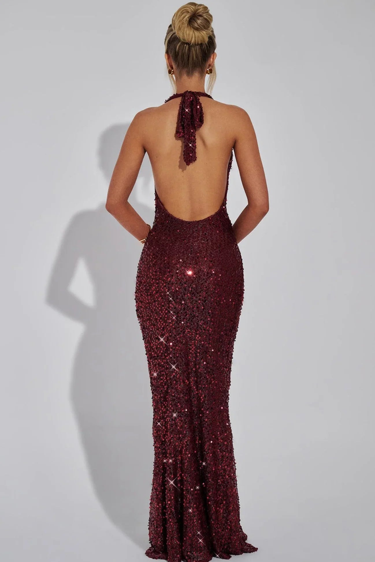 Women's Sequin Halter Maxi Evening Dress, Open Back | Scarlett