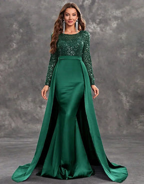 Women's Sequin Long-Sleeve Maxi Evening Dress | Scarlett in Green