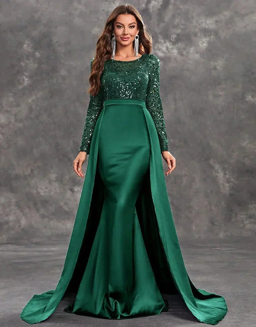 Women's Sequin Long-Sleeve Maxi Evening Dress | Scarlett in Green