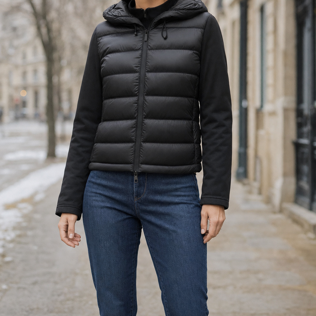 Women's Cropped Hooded Down Jacket | Sedgley in Black - Juana Fashion