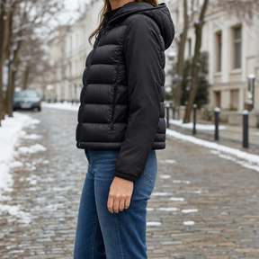 Women's Cropped Hooded Down Jacket | Sedgley in Black - Juana Fashion
