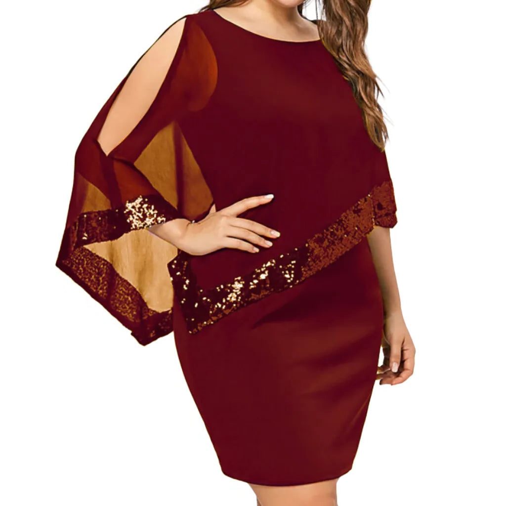 Women's Cold-Shoulder Cape Midi Wedding Guest Dress | Jamila in Red