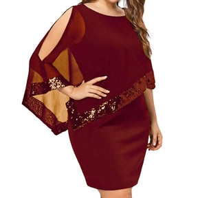 Women's Cold-Shoulder Cape Midi Wedding Guest Dress | Jamila in Red