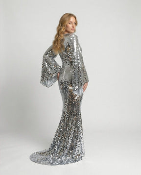 Women's Sequin Maxi Evening Dress with Flutter Sleeves | Lexa