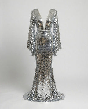 Women's Sequin Maxi Evening Dress with Flutter Sleeves | Lexa