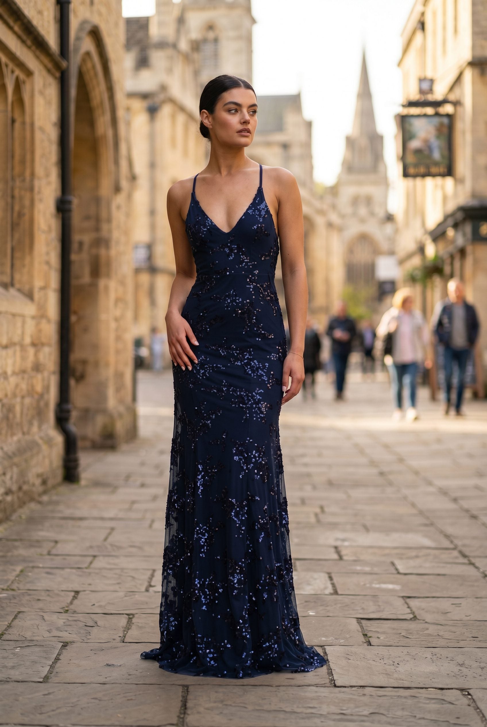 Women's Strappy V-Neck Sequin Maxi Evening Dress | Adriane