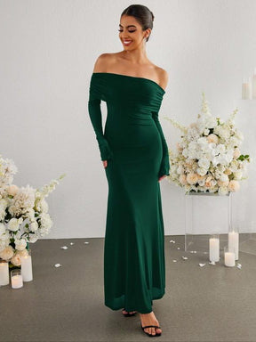 Women's Off-Shoulder Sparkly Maxi Evening Dress | Nereida in Leaf Green