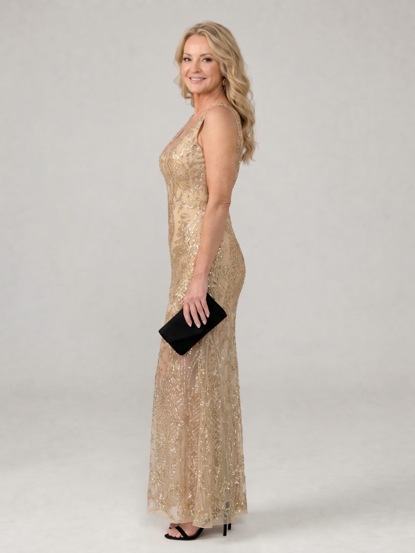 Women's Sleeveless Sequin Midi Cocktail Dress | Celestia