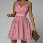 Women's Sleeveless Sequin Wrap Midi Party Dress | Arlette in Pink