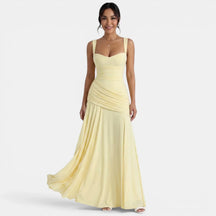 Women's Sweetheart Maxi Wedding Guest Dress, Cross Back | Shirley in Yellow