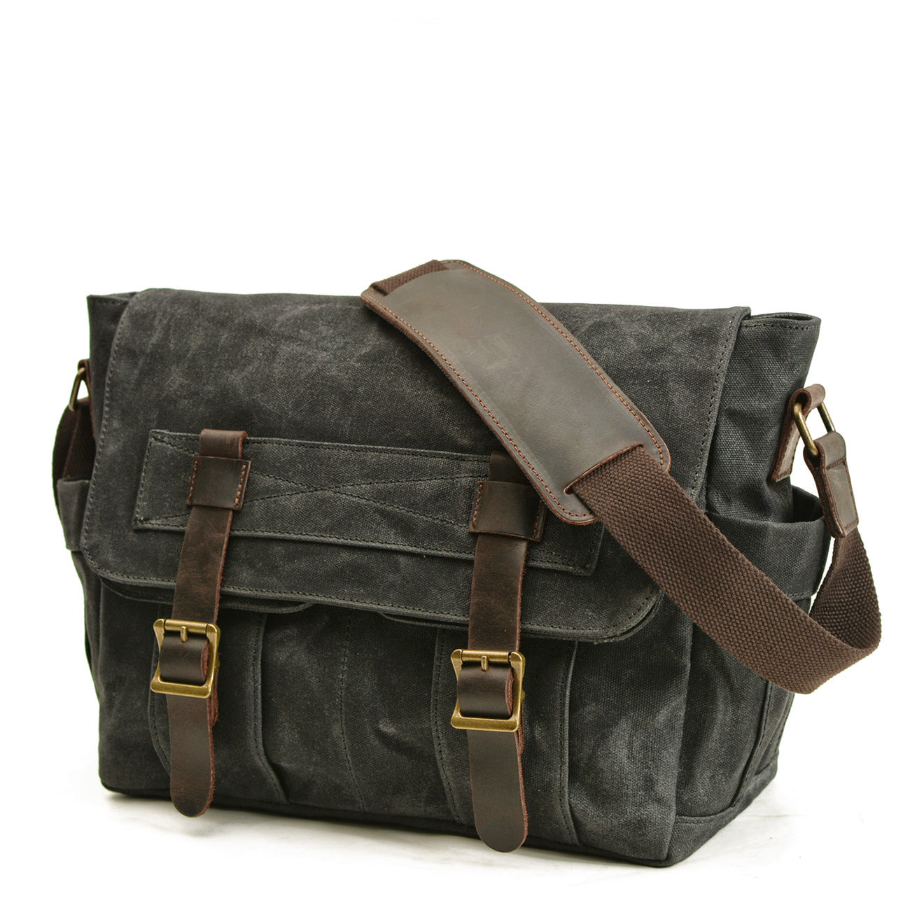 Waxed Canvas Messenger Bag with Leather Trim by Juana Fashion