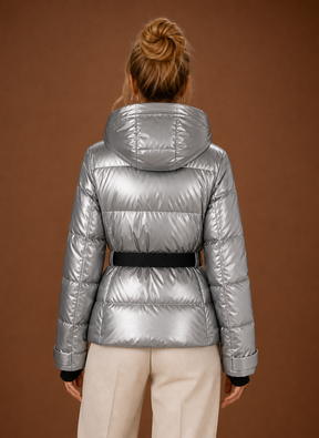 Women's Metallic Hooded Quilted Jacket | Olivia in Silver - Juana Fashion