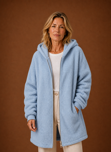 Women's Long Hooded Fleece Winter Jacket | Martina in Black - Juana Fashion