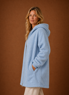 Women's Long Hooded Fleece Winter Jacket | Martina in Olive - Juana Fashion