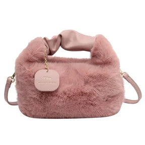 Women's Plush Crescent Shoulder Bag in Pink by Juana Fashion