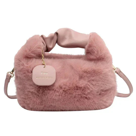 Women's Plush Crescent Shoulder Bag in Pink by Juana Fashion