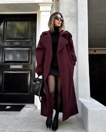 Women's Long Wool Winter Trench Coat | Sabine in Gray - Juana Fashion