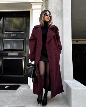 Women's Long Wool Winter Trench Coat | Sabine in Gray - Juana Fashion
