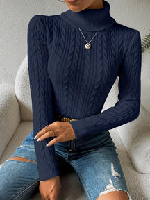 Women's Cable Knit Turtleneck Sweater — View 5