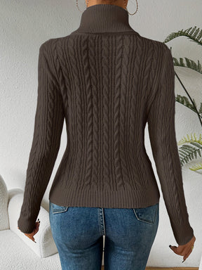 Women's Cable Knit Turtleneck Sweater — View 2