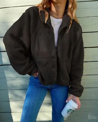 Women's Button Detail Fleece Jacket — View 3
