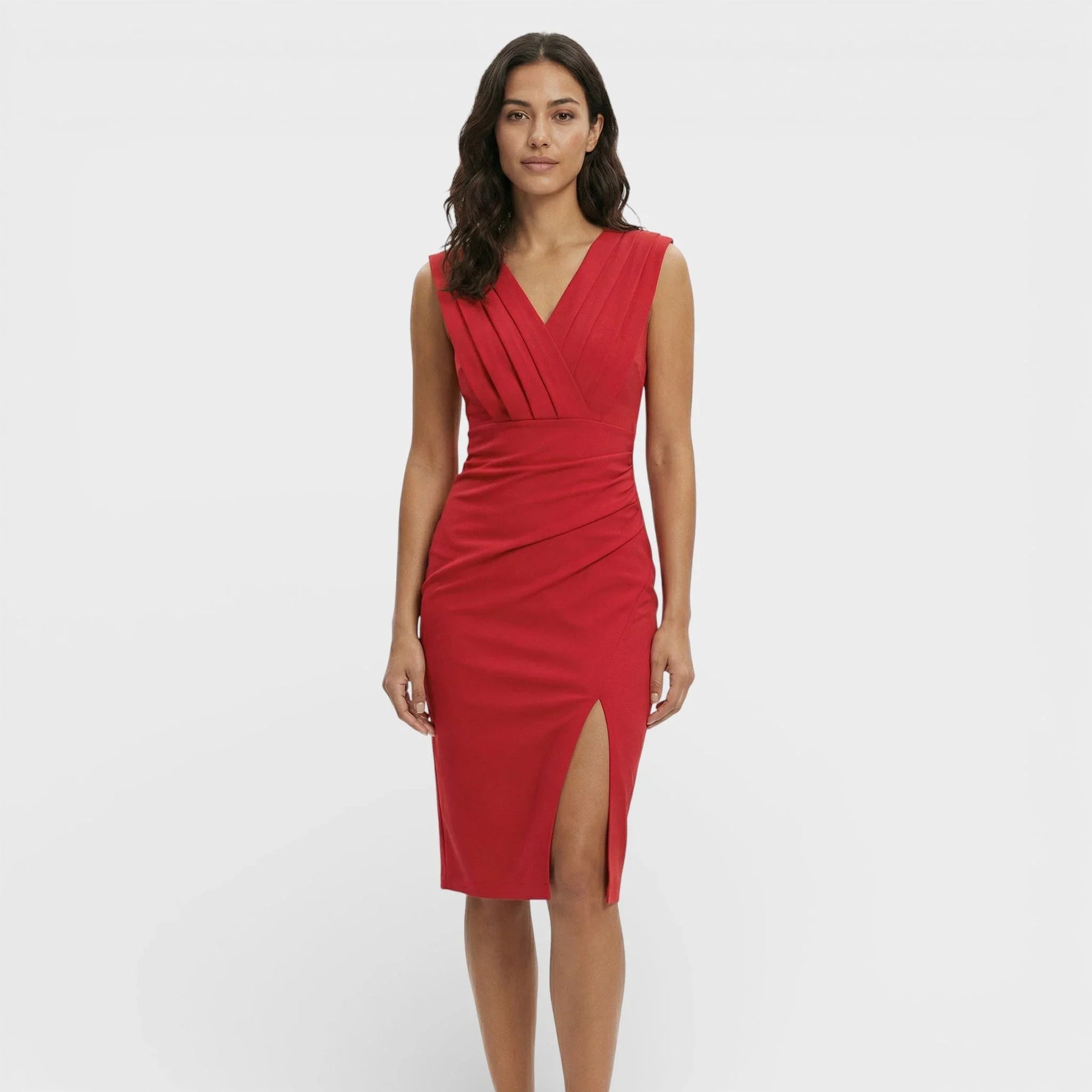 Women's V-Neck Pleated Midi Cocktail Dress | Stacey