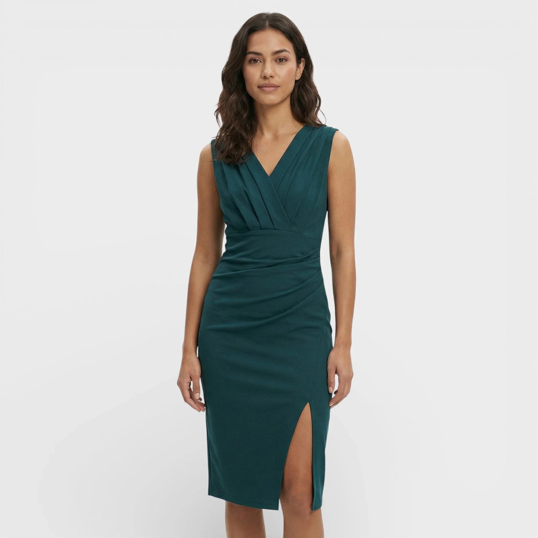 Women's V-Neck Pleated Midi Cocktail Dress | Stacey