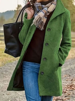 Women's Fitted Button-Front Wool Coat | Amelie in Green - Juana Fashion