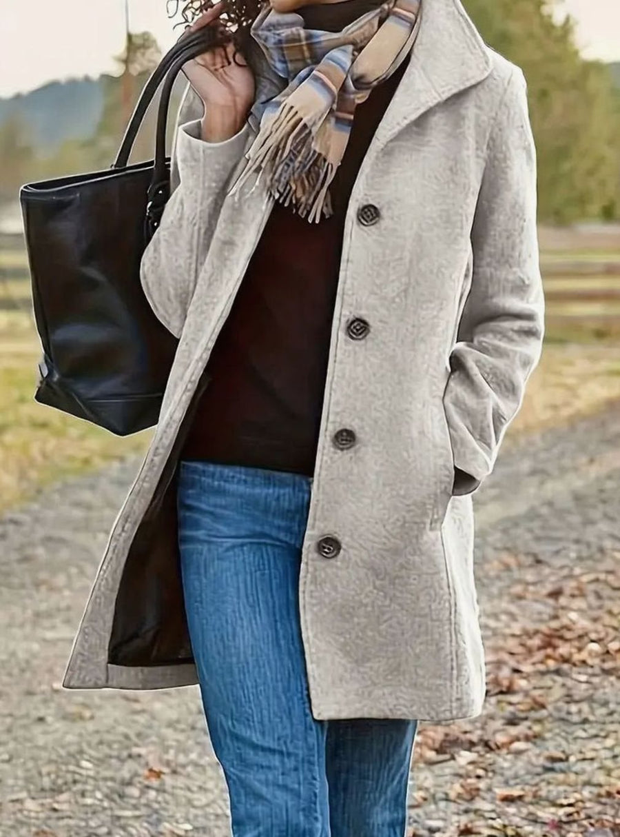 Women's Fitted Button-Front Wool Coat | Amelie in Green - Juana Fashion