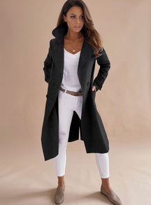 Women's Tailored Double-Breasted Wool Coat | Emilia in Black - Juana Fashion